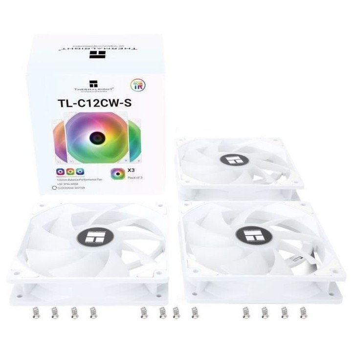 Thermalright - TL-C12CW-S (Blanc) - 3x120mm - Pour boitier PC - Pack de 3 Thermalright - TL-C12CW-S (Blanc) - 3x120mm - Pour boitier PC - Pack de 3