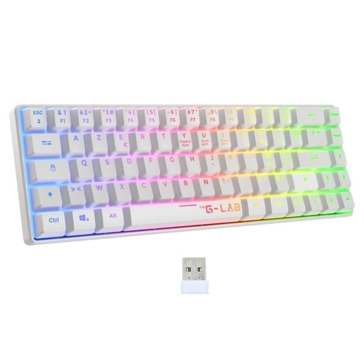 Clavier Gamer - Membrane - The G-Lab - KEYZ HYDROGEN WL - Rétroélairage arc-en-ciel - Sans fil - Semi mécanqiue - Azerty - Bl Clavier Gamer - Membrane - The G-Lab - KEYZ HYDROGEN WL - Rétroélairage arc-en-ciel - Sans fil - Semi mécanqiue - Azerty - Bl