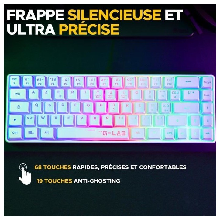 Clavier Gamer - Membrane - The G-Lab - KEYZ HYDROGEN WL - Rétroélairage arc-en-ciel - Sans fil - Semi mécanqiue - Azerty - Bl Clavier Gamer - Membrane - The G-Lab - KEYZ HYDROGEN WL - Rétroélairage arc-en-ciel - Sans fil - Semi mécanqiue - Azerty - Bl