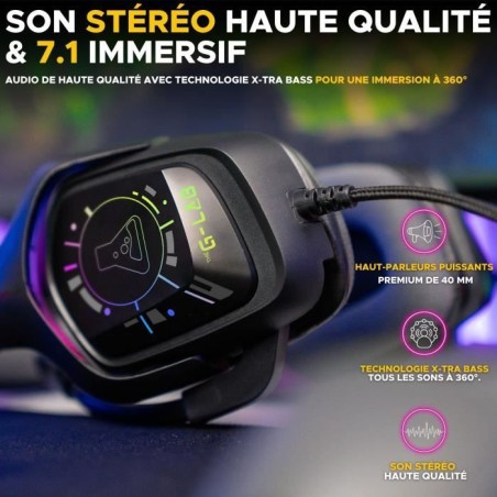 Casque Gamer Filaire - The G-Lab - KORP COBALT 7.1 - Son 7.1 Surround - USB - RGB
