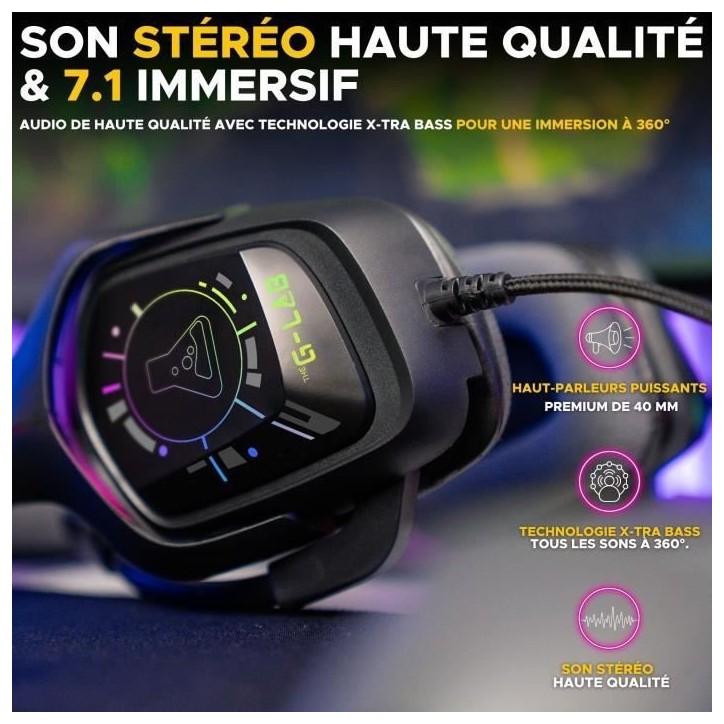 Casque Gamer Filaire - The G-Lab - KORP COBALT 7.1 - Son 7.1 Surround - USB - RGB