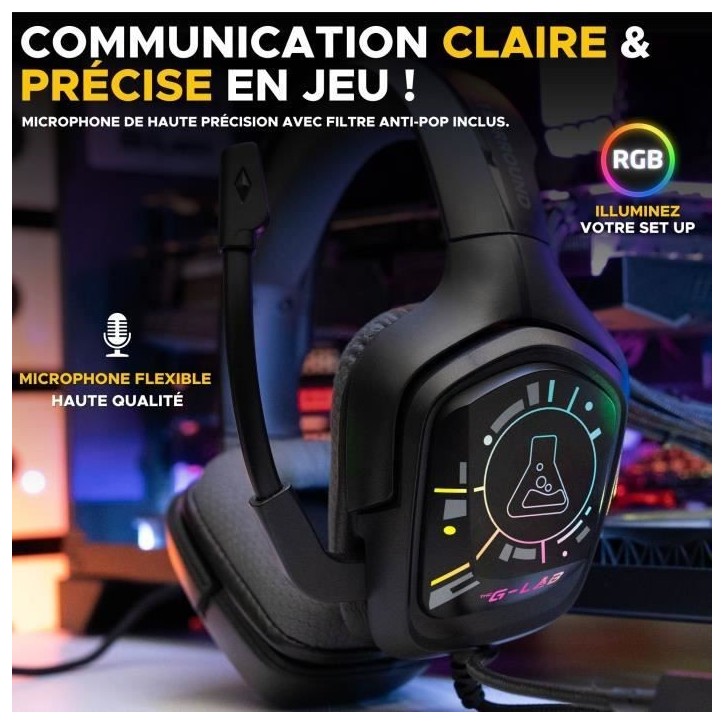 Casque Gamer Filaire - The G-Lab - KORP COBALT 7.1 - Son 7.1 Surround - USB - RGB