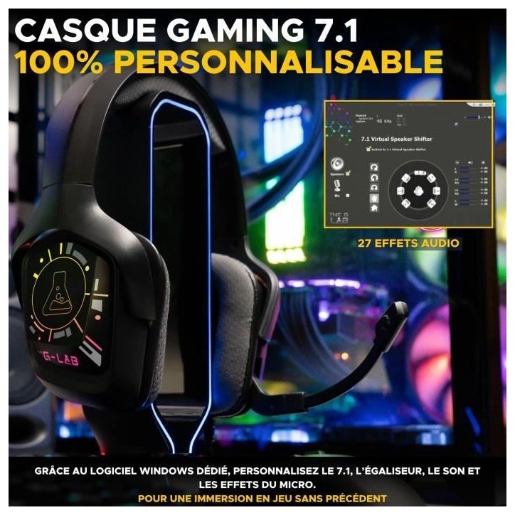 Casque Gamer Filaire - The G-Lab - KORP COBALT 7.1 - Son 7.1 Surround - USB - RGB