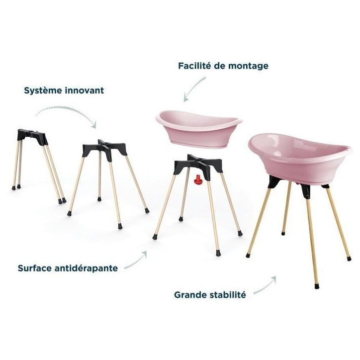 THERMOBABY KIT BAIGNOIRE VASCO Rose Poudré : baignoire + pieds + tuyau de vidange THERMOBABY KIT BAIGNOIRE VASCO Rose Poudré : baignoire + pieds + tuyau de vidange