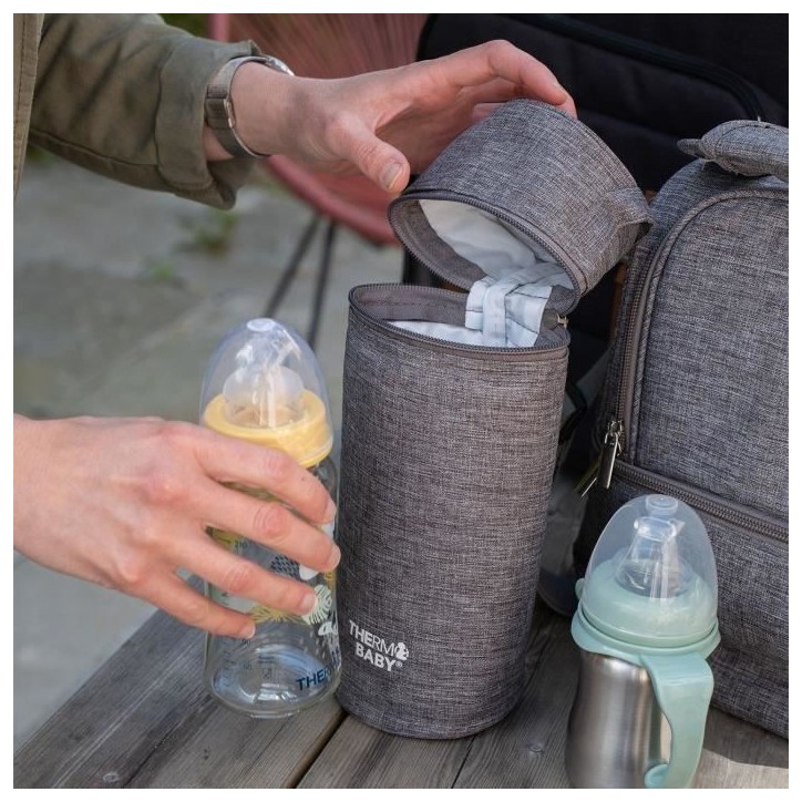 Porte biberon THERMOBABY - isotherme - gris chiné Porte biberon THERMOBABY - isotherme - gris chiné