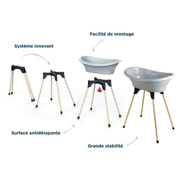 THERMOBABY Kit baignoire VASCO Gris charme : baignoire + pieds + tuyau de vidange THERMOBABY Kit baignoire VASCO Gris charme : baignoire + pieds + tuyau de vidange