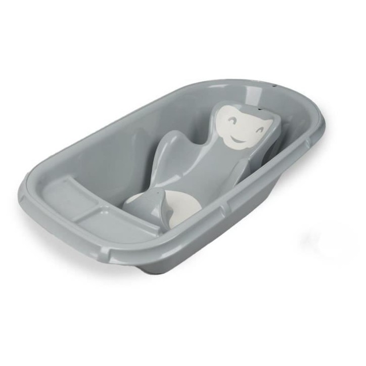 Baignoire bébé - THERMOBABY - Luxe Gris Charme - Taille adaptée - Stable et robuste - Bouchon de vidange