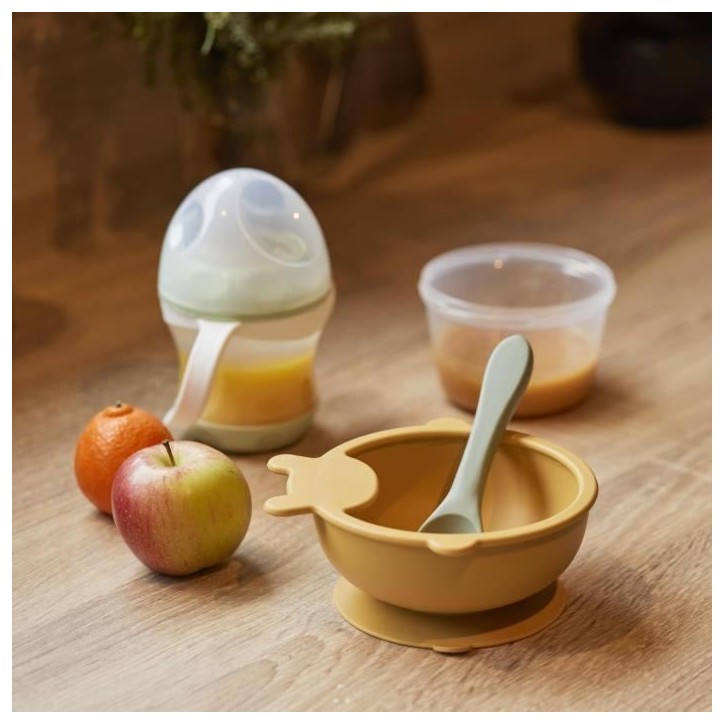 Bol Ventouse - THERMOBABY - Silicone - Jaune Miel, antidérapant et incassable