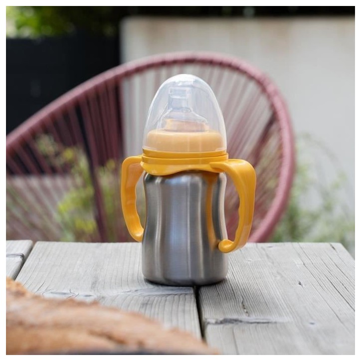 Tasse d'apprentissage - THERMOBABY - Inox - 180 ml - Jaune Mangue - Ergonomique et anti-fuites Tasse d'apprentissage - THERMOBABY - Inox - 180 ml - Jaune Mangue - Ergonomique et anti-fuites