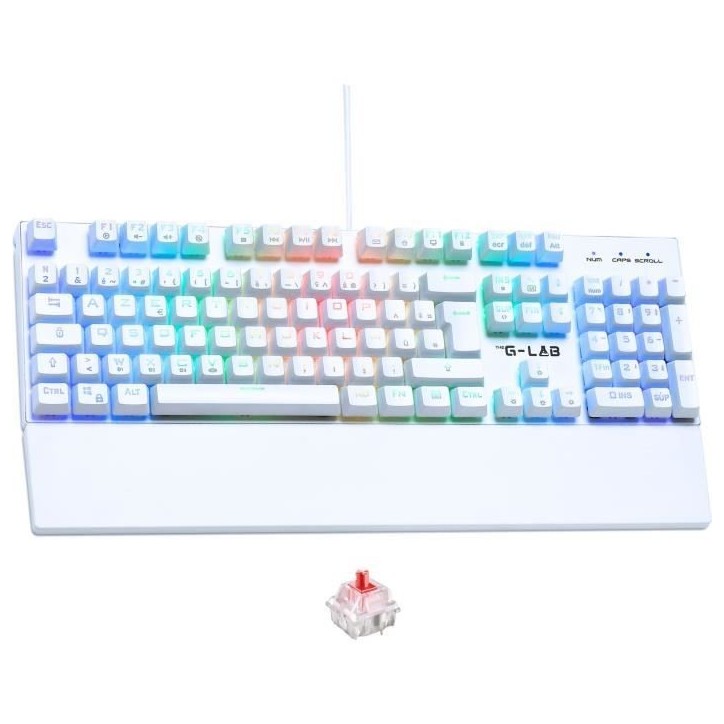 Clavier Gamer - The G-Lab - KEYZ RUBIDIUM - Mécanique (Switch Rouge) - Repose Poignet - RGB - Filaire - Azerty - Blanc Clavier Gamer - The G-Lab - KEYZ RUBIDIUM - Mécanique (Switch Rouge) - Repose Poignet - RGB - Filaire - Azerty - Blanc