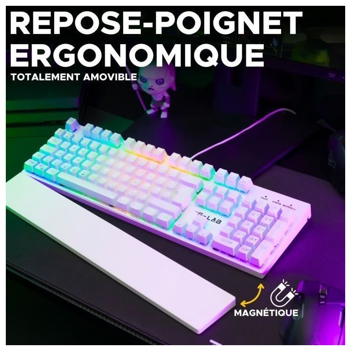 Clavier Gamer - The G-Lab - KEYZ RUBIDIUM - Mécanique (Switch Rouge) - Repose Poignet - RGB - Filaire - Azerty - Blanc Clavier Gamer - The G-Lab - KEYZ RUBIDIUM - Mécanique (Switch Rouge) - Repose Poignet - RGB - Filaire - Azerty - Blanc