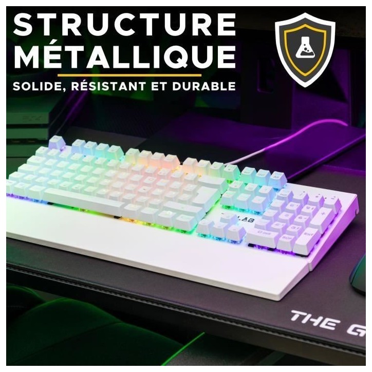 Clavier Gamer - The G-Lab - KEYZ RUBIDIUM - Mécanique (Switch Rouge) - Repose Poignet - RGB - Filaire - Azerty - Blanc Clavier Gamer - The G-Lab - KEYZ RUBIDIUM - Mécanique (Switch Rouge) - Repose Poignet - RGB - Filaire - Azerty - Blanc