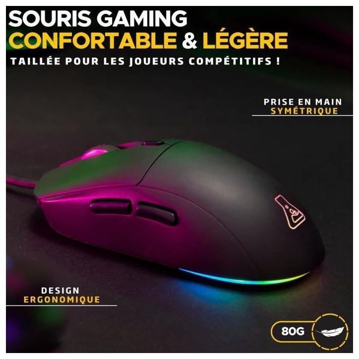 Souris Gamer filaire - The G-Lab - KULT-COBALT - RGB - 12800 DPI - Noir