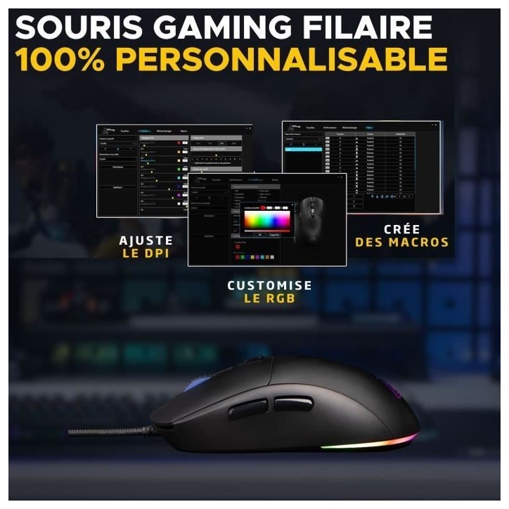 Souris Gamer filaire - The G-Lab - KULT-COBALT - RGB - 12800 DPI - Noir