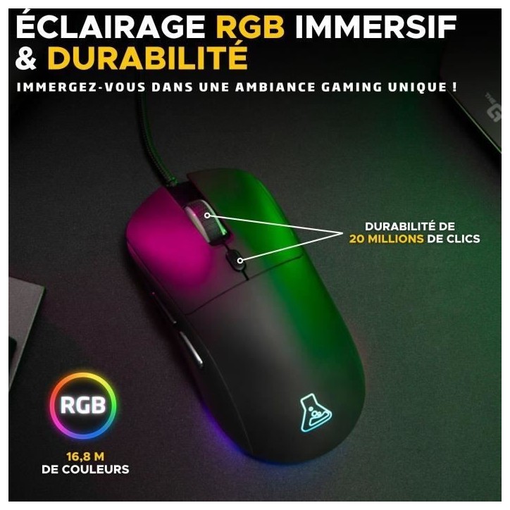 Souris Gamer filaire - The G-Lab - KULT-COBALT - RGB - 12800 DPI - Noir