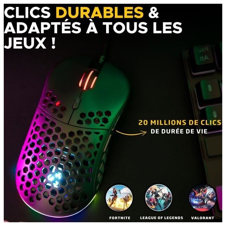 Souris Gamer filaire - The G-Lab - KULT-OXYGEN - RGB - 12800 DPI - Noir Souris Gamer filaire - The G-Lab - KULT-OXYGEN - RGB - 12800 DPI - Noir