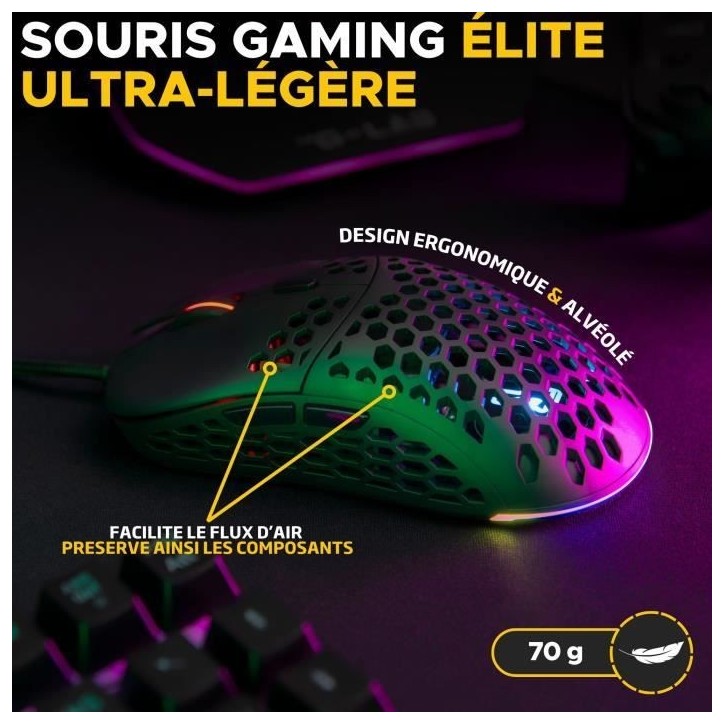 Souris Gamer filaire - The G-Lab - KULT-OXYGEN - RGB - 12800 DPI - Noir Souris Gamer filaire - The G-Lab - KULT-OXYGEN - RGB - 12800 DPI - Noir