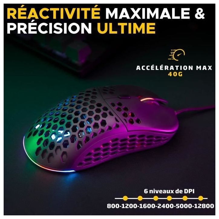 Souris Gamer filaire - The G-Lab - KULT-OXYGEN - RGB - 12800 DPI - Noir Souris Gamer filaire - The G-Lab - KULT-OXYGEN - RGB - 12800 DPI - Noir