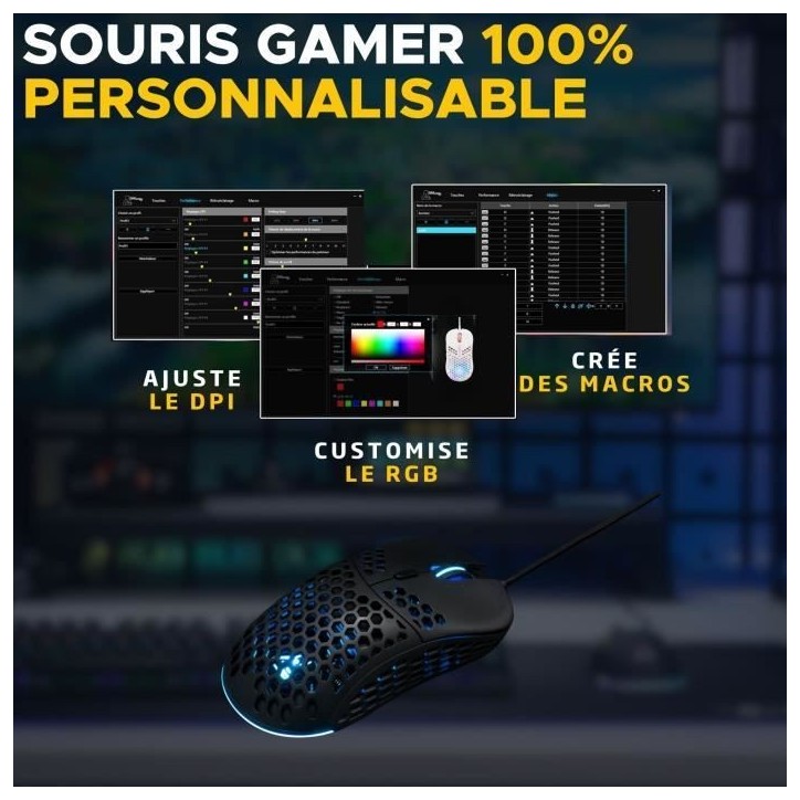 Souris Gamer filaire - The G-Lab - KULT-OXYGEN - RGB - 12800 DPI - Noir Souris Gamer filaire - The G-Lab - KULT-OXYGEN - RGB - 12800 DPI - Noir