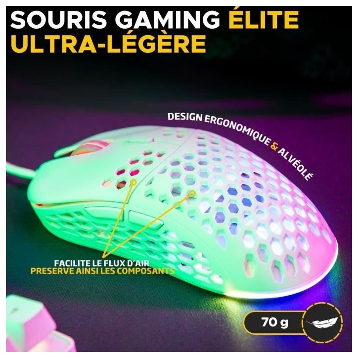 Souris Gamer filaire - The G-Lab - KULT-OXYGEN - RGB - 12800 DPI - Blanc Souris Gamer filaire - The G-Lab - KULT-OXYGEN - RGB - 12800 DPI - Blanc