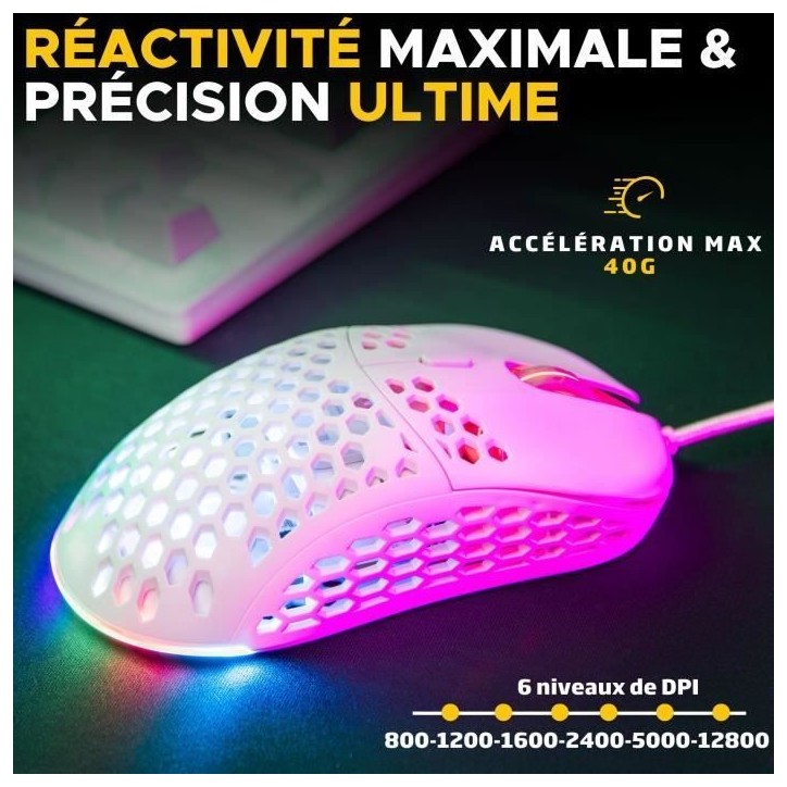 Souris Gamer filaire - The G-Lab - KULT-OXYGEN - RGB - 12800 DPI - Blanc Souris Gamer filaire - The G-Lab - KULT-OXYGEN - RGB - 12800 DPI - Blanc