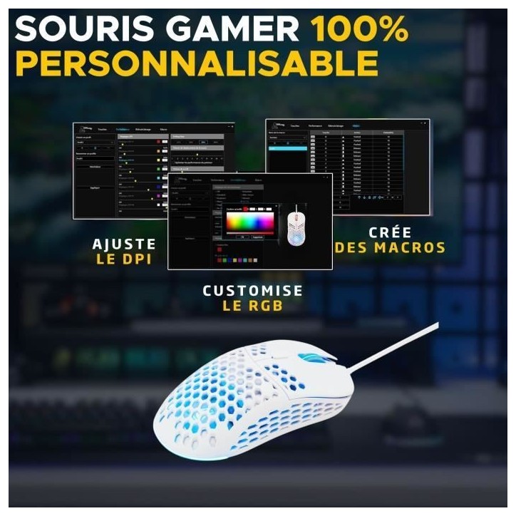 Souris Gamer filaire - The G-Lab - KULT-OXYGEN - RGB - 12800 DPI - Blanc Souris Gamer filaire - The G-Lab - KULT-OXYGEN - RGB - 12800 DPI - Blanc