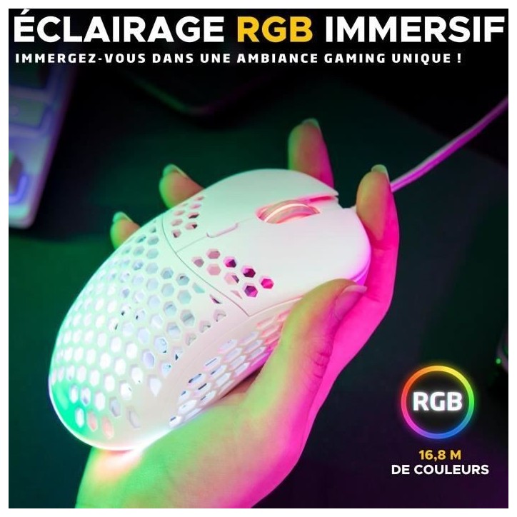 Souris Gamer filaire - The G-Lab - KULT-OXYGEN - RGB - 12800 DPI - Blanc Souris Gamer filaire - The G-Lab - KULT-OXYGEN - RGB - 12800 DPI - Blanc