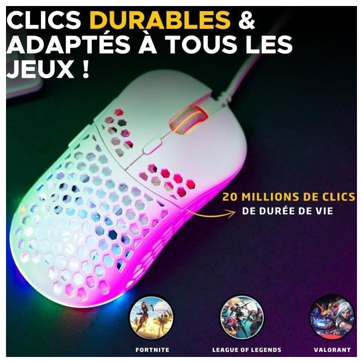Souris Gamer filaire - The G-Lab - KULT-OXYGEN - RGB - 12800 DPI - Blanc Souris Gamer filaire - The G-Lab - KULT-OXYGEN - RGB - 12800 DPI - Blanc
