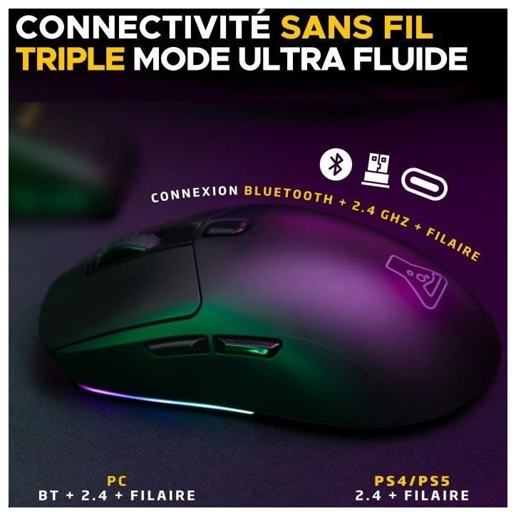Souris Gamer Competitif - Avec ou sans fil - The G-Lab - KULT-TITAN - RGB - 12000 DPI - Noir Souris Gamer Competitif - Avec ou sans fil - The G-Lab - KULT-TITAN - RGB - 12000 DPI - Noir