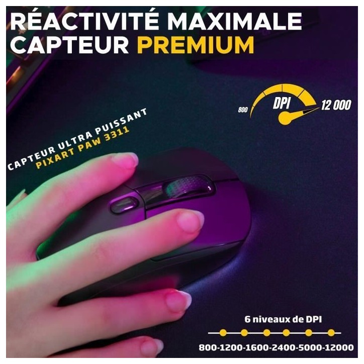 Souris Gamer Competitif - Avec ou sans fil - The G-Lab - KULT-TITAN - RGB - 12000 DPI - Noir Souris Gamer Competitif - Avec ou sans fil - The G-Lab - KULT-TITAN - RGB - 12000 DPI - Noir