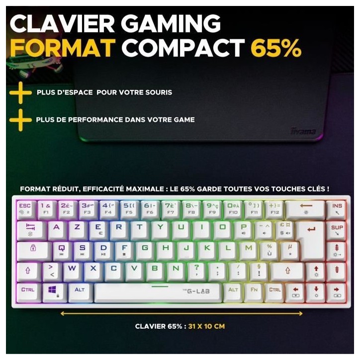 Clavier Gamer - The G-Lab - KEYZ TITAN - Mécanique (Switch Rouge) - Filaire - RGB - Blanc Clavier Gamer - The G-Lab - KEYZ TITAN - Mécanique (Switch Rouge) - Filaire - RGB - Blanc
