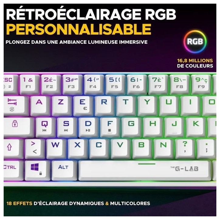 Clavier Gamer - The G-Lab - KEYZ TITAN - Mécanique (Switch Rouge) - Filaire - RGB - Blanc Clavier Gamer - The G-Lab - KEYZ TITAN - Mécanique (Switch Rouge) - Filaire - RGB - Blanc