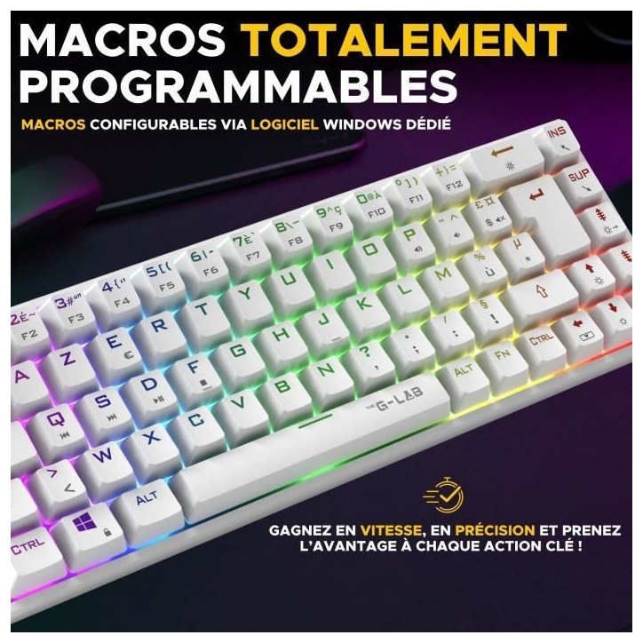 Clavier Gamer - The G-Lab - KEYZ TITAN - Mécanique (Switch Rouge) - Filaire - RGB - Blanc Clavier Gamer - The G-Lab - KEYZ TITAN - Mécanique (Switch Rouge) - Filaire - RGB - Blanc