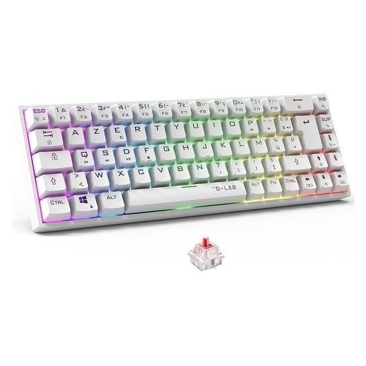 Clavier Gamer sans fil - The G-Lab - KEYZ TITAN - Mécanique (Switch Rouge) - Azerty - Triple mode - RGB - Blanc Clavier Gamer sans fil - The G-Lab - KEYZ TITAN - Mécanique (Switch Rouge) - Azerty - Triple mode - RGB - Blanc