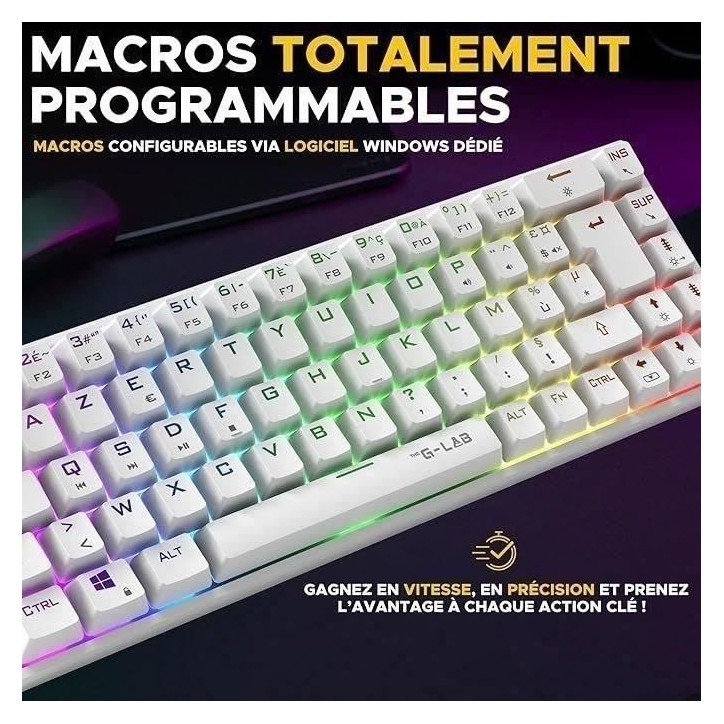 Clavier Gamer sans fil - The G-Lab - KEYZ TITAN - Mécanique (Switch Rouge) - Azerty - Triple mode - RGB - Blanc Clavier Gamer sans fil - The G-Lab - KEYZ TITAN - Mécanique (Switch Rouge) - Azerty - Triple mode - RGB - Blanc