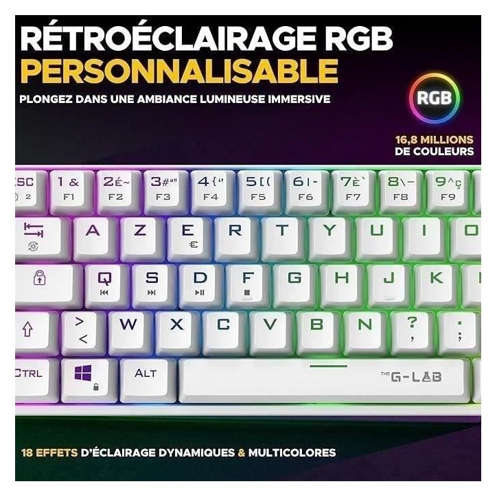 Clavier Gamer sans fil - The G-Lab - KEYZ TITAN - Mécanique (Switch Rouge) - Azerty - Triple mode - RGB - Blanc Clavier Gamer sans fil - The G-Lab - KEYZ TITAN - Mécanique (Switch Rouge) - Azerty - Triple mode - RGB - Blanc