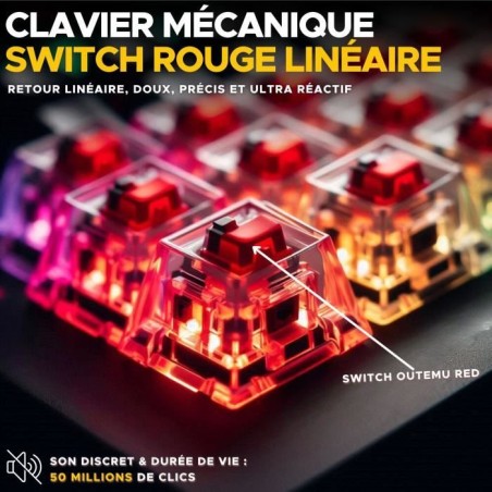 Clavier Gamer Triple Mode - The G-Lab - KEYZ TITAN - Mécanique (Switch Rouge) - Sans Fil - RGB
