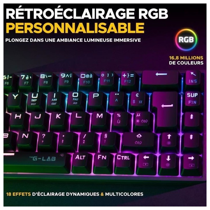 Clavier Gamer Triple Mode - The G-Lab - KEYZ TITAN - Mécanique (Switch Rouge) - Sans Fil - RGB Clavier Gamer Triple Mode - The G-Lab - KEYZ TITAN - Mécanique (Switch Rouge) - Sans Fil - RGB