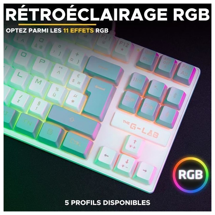Clavier Gamer - The G-Lab - KEYZ CAESIUM - RGB - Blanc & gris - TKL Clavier Gamer - The G-Lab - KEYZ CAESIUM - RGB - Blanc & gris - TKL
