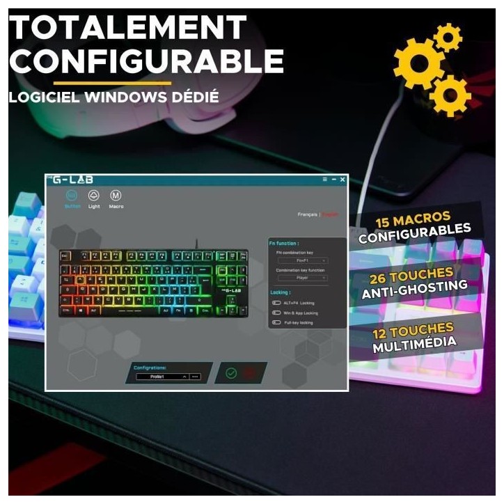 Clavier Gamer - The G-Lab - KEYZ CAESIUM - RGB - Blanc & gris - TKL Clavier Gamer - The G-Lab - KEYZ CAESIUM - RGB - Blanc & gris - TKL