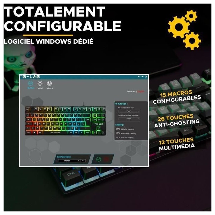Clavier Gamer - The G-Lab - KEYZ CAESIUM - RGB - Gris & Noir - TKL Clavier Gamer - The G-Lab - KEYZ CAESIUM - RGB - Gris & Noir - TKL