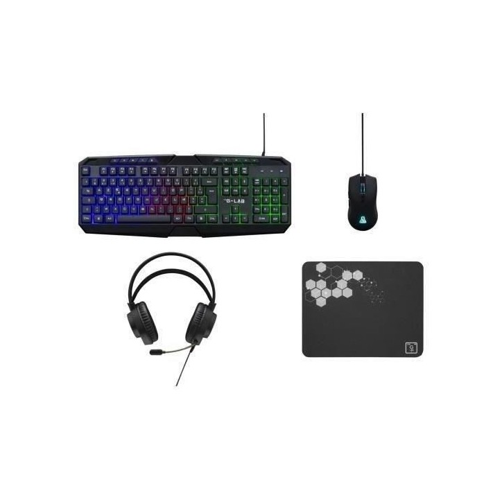 Pack Gamer 4 en 1 - The G-Lab - COMBO NATRIUM - Souris Filaire - Clavier Filaire - Casque Filaire - Tapis de Souris Pack Gamer 4 en 1 - The G-Lab - COMBO NATRIUM - Souris Filaire - Clavier Filaire - Casque Filaire - Tapis de Souris