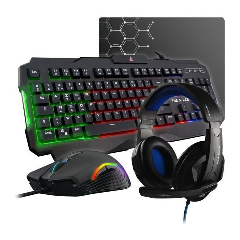 Pack Gamer 4 en 1 - The G-Lab - COMBO ARGON - Souris Filaire - Clavier Pack Gamer 4 en 1 - The G-Lab - COMBO ARGON - Souris Filaire - Clavier