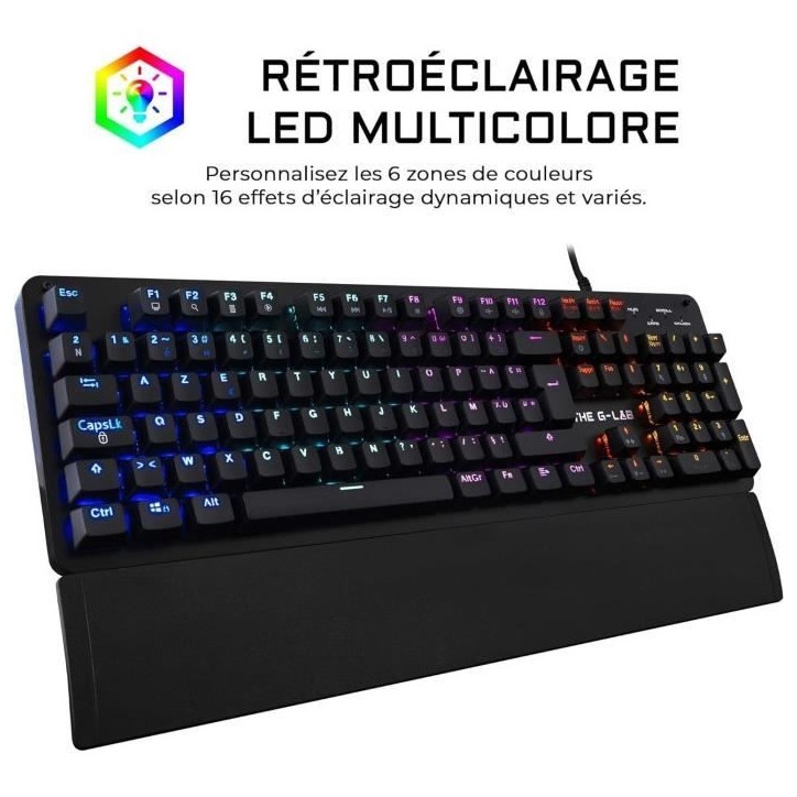 Clavier Gamer - The G-Lab - KEYZ CARBON E - Mécanique (Switch Bleu) - Rainbow - Repose Poignet - Filaire - Azerty - Noir Clavier Gamer - The G-Lab - KEYZ CARBON E - Mécanique (Switch Bleu) - Rainbow - Repose Poignet - Filaire - Azerty - Noir