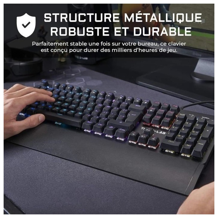 Clavier Gamer - The G-Lab - KEYZ CARBON E - Mécanique (Switch Bleu) - Rainbow - Repose Poignet - Filaire - Azerty - Noir Clavier Gamer - The G-Lab - KEYZ CARBON E - Mécanique (Switch Bleu) - Rainbow - Repose Poignet - Filaire - Azerty - Noir