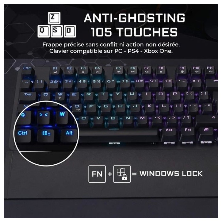Clavier Gamer - The G-Lab - KEYZ CARBON E - Mécanique (Switch Bleu) - Rainbow - Repose Poignet - Filaire - Azerty - Noir Clavier Gamer - The G-Lab - KEYZ CARBON E - Mécanique (Switch Bleu) - Rainbow - Repose Poignet - Filaire - Azerty - Noir