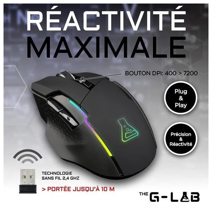 Souris Gamer Sans fil - The G-Lab - KULT CEASIUM - Noir Souris Gamer Sans fil - The G-Lab - KULT CEASIUM - Noir