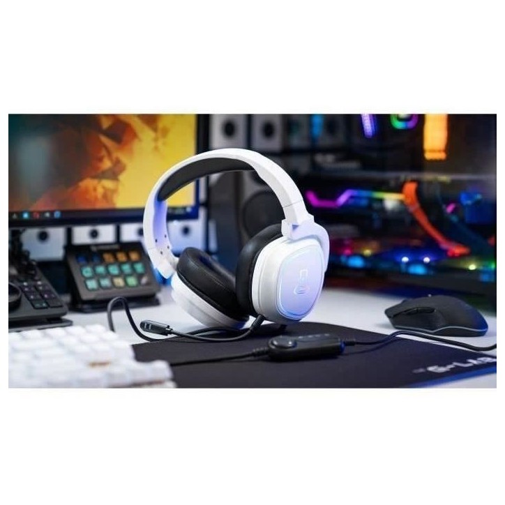 Casque Gamer Filaire - The G-Lab - KORP RADIUM - Microphone - RGB - Blanc