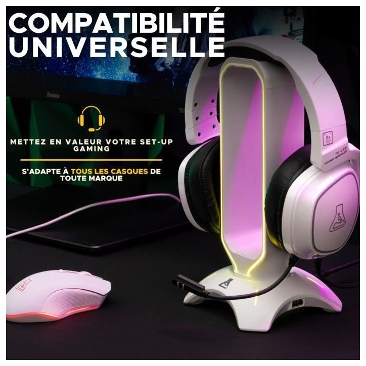 Support pour Casque/Micro-Casque - THE G-LAB - K-STAND RADO - RGB USB - Blanc Support pour Casque/Micro-Casque - THE G-LAB - K-STAND RADO - RGB USB - Blanc