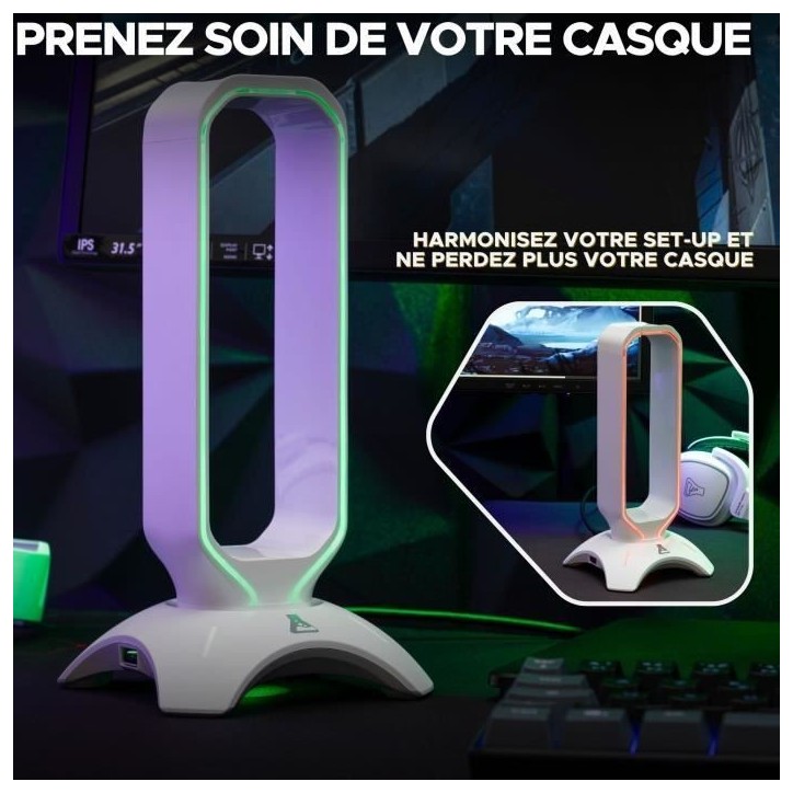 Support pour Casque/Micro-Casque - THE G-LAB - K-STAND RADO - RGB USB - Blanc Support pour Casque/Micro-Casque - THE G-LAB - K-STAND RADO - RGB USB - Blanc